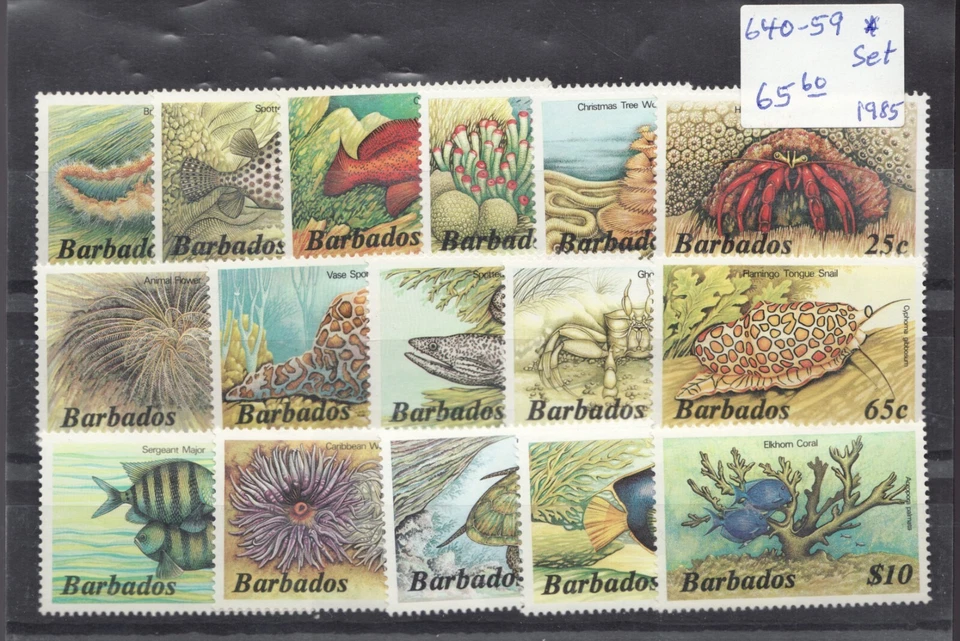 Barbados Sc #640-59 Fish & Marine Life 1985 - Juego completo de sellos MH Cv $65,60 Foto 1 de 1