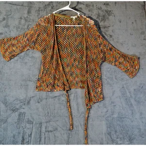 Coastal Grandmother Multicolor Crochet Knit Cardigan S Artisan Hand Dyed - Bild 1 von 11