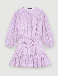 RRP£339 Brand New Maje Lilac Broderie Anglaise Cotton Mini Dress Size FR 40 - Picture 1 of 13