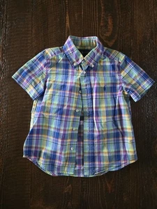Ralph Lauren Sz 4 Kids Infant Button Up Shirt Plaid Blue Classic Style - Picture 1 of 3