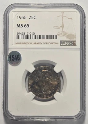 Moneda WASHINGTON QUARTER 25C 1956 NGC MS 65 certificada Foto 1 de 2