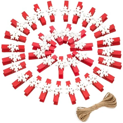 Festliche rote Holzklammern mit Juteschnur – 3,5cm für charmante Weihnachtsideen - Bild 1 von 2