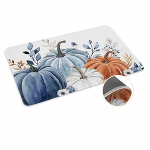 Fall Welcome Mat - Watercolor Pumpkin Design, Blue Leaves, 18 x 30 Inch, Non ... - Picture 1 of 8
