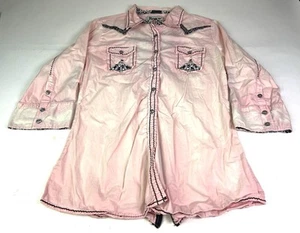 ROAR rosa verziertes 3/4 Ärmel tailliertes Druckknopf Hemd Distressed Damen XL - Bild 1 von 10