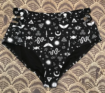 Hot Topic Black & White Bikini Bottoms Size XL Zodiac Signs Goth High Cut - Image 1 of 4