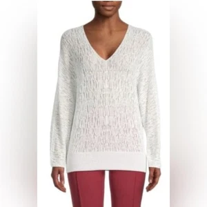 AKRIS Textured Linen-Mulberry Silk Blend Sweater Women's V-Neck Sweater - size 8 - Picture 1 of 16