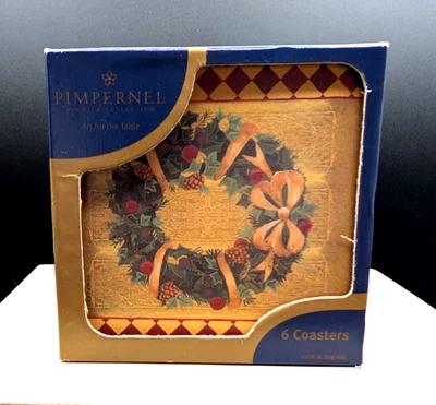 Pimpernel Harlequin Christmas Wreath Coasters Cork Back Set 6 Made In England - Image 1 of 4