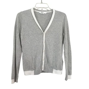 Bonpoint Boys Gray White Colorblock Cotton Cardigan Sweater Size 12 - Picture 1 of 7