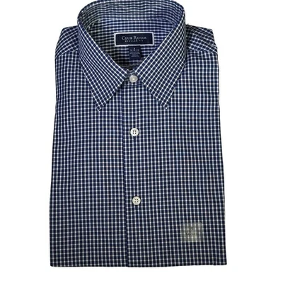 Camisa de vestir Club Room para hombre a cuadros blanco marino 14-14,5" $50 Foto 1 de 4