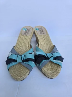 Женщина SALVATORE FERRAGAMO синий/серый ленты бант на танкетке Espadrilles сандалии размер 7,5 - Изображение 1 из 4