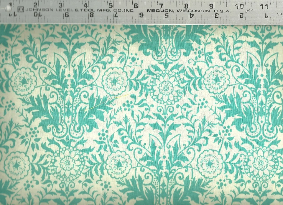 Ink & Arrow ~ Lyla Damask 26106-EQ ~ Aqua on Creme 100% Cotton Quilt Fabric BTY - Image 1 of 1