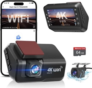 CHORTAU Dash Cam Front and Rear, 4k+1080P WiFi Dual Dash Cam with APP, 3’’ IPS - Picture 1 of 7