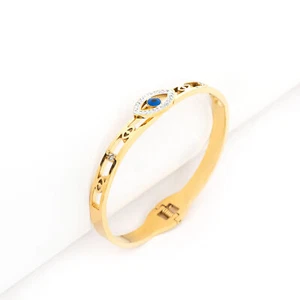 Edelstahl Armband Armreif Goldfarben Evil Eye Strasssteine Damen Armspange - Bild 1 von 5