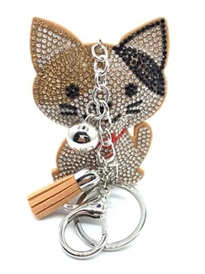 Bling Katze Kätzchen gelb Diamant Schlüsselanhänger Glitzer Silber Quaste Charm Zubehör - Bild 1 von 9