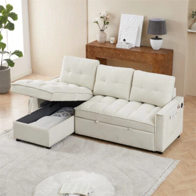 78.75" L-Shaped Sleeper Sofa,Pull Out Couch Bed with Storage Chaise & USB Beige - Image 1 of 4