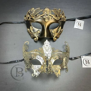 Couple's Masquerade Masks | Masquerade Masks Gold - Picture 1 of 2