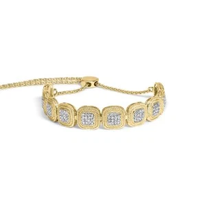14k Yellow Gold Plated Silver 5/8 Ctw Diamond Composite Cushion Bolo Bracelet - Picture 1 of 6