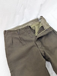 Vintage WWII Wool Military Button Fly Pants 34x29.5 Green French Army Trousers - Picture 1 of 9