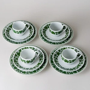 Meissen 4 x Kaffeegedeck 3 tlg. Weinlaub Schwanenhenkel 1. Wahl Pfeifferzeit Top - Picture 1 of 9