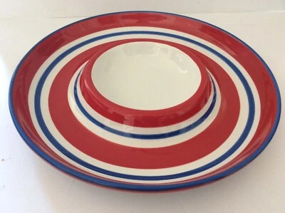 Patriotic Red White Blue Stripe TAG Round Chip ‘n Dip Plate Server - Image 1 of 4
