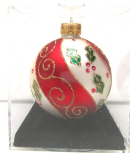 NEW Glass Blown Christmas Ball Ornament In Acrylic Box Display East West Distrib - Picture 1 of 6