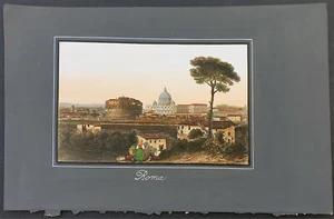 stampa antica 1837 Audot Roma S Pietro Castel s. Angelo acquerello acciaio - Picture 1 of 4