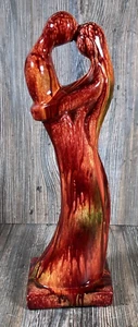 EMBRACING COUPLE Ceramic Sculpture Figure Red Glaze Standing 16” Handmade Love - Picture 1 of 15