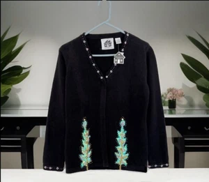 Vintage NWT~STORYBOOK KNITS Timeless Beauty Sweater Sz S Black Sequined - Picture 1 of 6