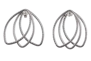 SILBERMOOS Damen Ohrringe Ohrstecker drei Fächer diamantiert 925 Sterling Silber - Picture 1 of 6