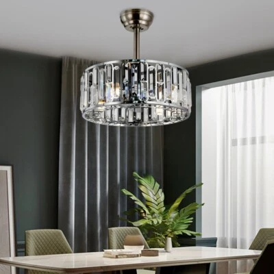 17.72" round American silver restaurant ceiling crystal fan light - Image 1 of 4