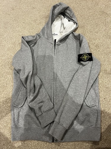 Felpa con cappuccio Stone Island taglia autentica grande molto rara modello con cerniera grigio
