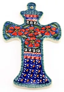 Cruz colgante de pared de cerámica polaca de Zaklady Boleslawiec Polonia diseño único - Imagen 1 de 3