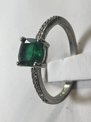 Кольцо с созданным изумрудом из чистого стерлингового серебра 925 пробы размер 9 M - Изображение 1 из 4