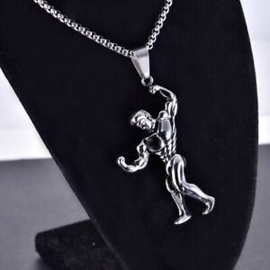 Stainless Steel Bodybuilder Sexy Man Necklace Pendant Jewelry Fashion Chain