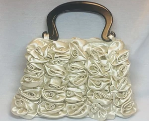 MAD Design IVORY ROSES Evening Handbag Pure Silk Taffeta 9”W 6”H - Picture 1 of 8