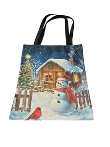 NEW novelty tote shoulder bag snowman winter cardinal cabin 13.5x16 inches - Picture 1 of 4