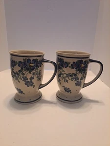 Set Of 2 Polish Pottery Mugs Artist Signed Limited Edition Unikat J. Zurawska - Picture 1 of 7