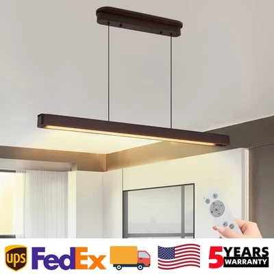 39英寸LED线性吊坠灯胡桃木天花板吊灯夹具带遥控器 — 第 1/4 张图片