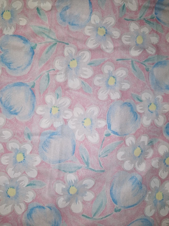 2 1/2 Yds. Blue & White Flowers on Pink Flannel Cotton Quilt Fabric - Image 1 of 1