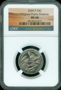2020 P 25c TALLGRASS PRAIRIE PRESERVE Quarter MS68 NGC - Picture 1 of 2