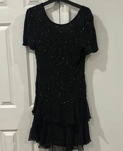 Adrianna Papell Evening Beaded Midi Cocktail Dress Black Women’s Size 10 - Bild 1 von 6