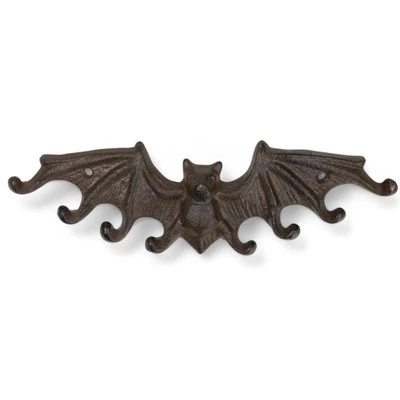 Rustic Cast Iron Bat Wall Hook – Gothic Halloween Decor, Key Rack w/ 8 Hooks - Image 1 of 4