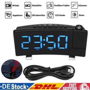 LED Funk-Radiowecker Projektionswecker Radiowecker mit USB-Anschluss Wecker Blau - Bild 1 von 9