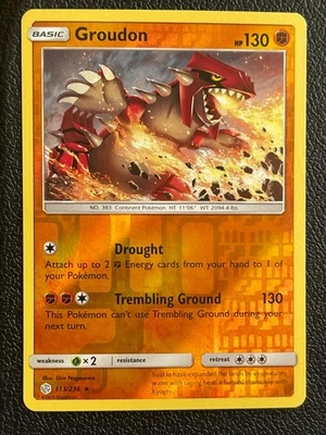 POKEMON GROUDON #113/236 RARE REVERSE HOLOFOIL COSMIC ECLIPSE NM CARD - Image 1 of 2