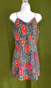 Vintage M.T Seide Morgan Taylor Negligee Blumen Nachthemd Hibiskus Slip Y2K Größe L - Bild 1 von 12