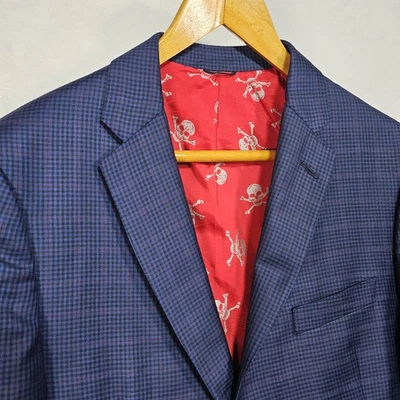 Blazer David August Couture Para Hombre 40L Cuadros Cuadros Guinga Azul Rojo Negro Abrigo Foto 1 de 4