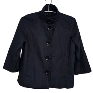 Crop Trench Apt. 9 impermeable negro con botones para mujer, talla pequeña - Imagen 1 de 12