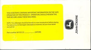 John Deere M153123 Alligatoren Sicherheitsvideo VHS-Kassette NEU - Bild 1 von 1