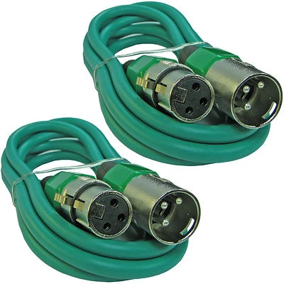 YOVUS 2 PACK GREEN 3 ft foot XLR pin male to female shielded mic microphone cable cord