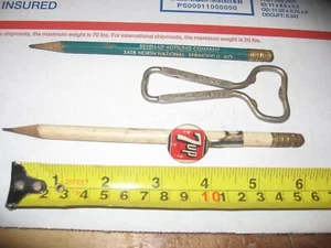 VINTAGE 7 UP SODA ADVERTISEMENTS PENCIL CLIP, BOTTLE OPENER, 2 PENCILS - Picture 1 of 3